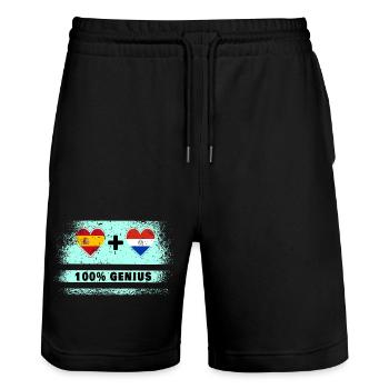 Spain and Paraguay flag 100% genius - Stanley/Stella Trainer Unisex Organic Jogging Shorts - black - Front - Nik (191cm) & Marisol (170cm)