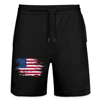 Drapeau des États-Unis utilisé - Short de jogging bio TRAINER Stanley/Stella unisexe - noir - Devant - Nik (191cm) & Marisol (170cm)