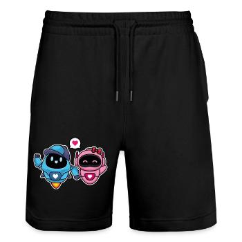 Süße Liebhaber und romantische Roboter für Paare - Stanley/Stella Unisex Bio Joggingshorts Trainer  - Schwarz - Vorne - Nik (191cm) & Marisol (170cm)