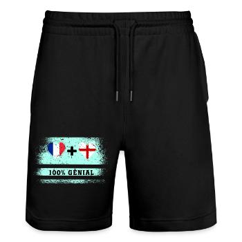 Drapeau France et Angleterre 100% génial - Short de jogging bio TRAINER Stanley/Stella unisexe - noir - Devant - Nik (191cm) & Marisol (170cm)