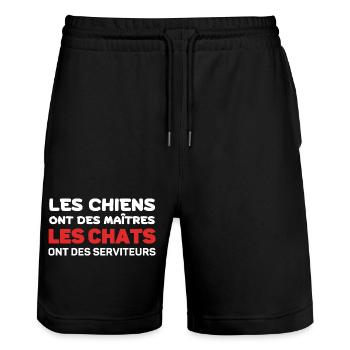 Chats et Chiens: Maîtres et Serviteurs - Short de jogging bio TRAINER Stanley/Stella unisexe - noir - Devant - Nik (191cm) & Marisol (170cm)