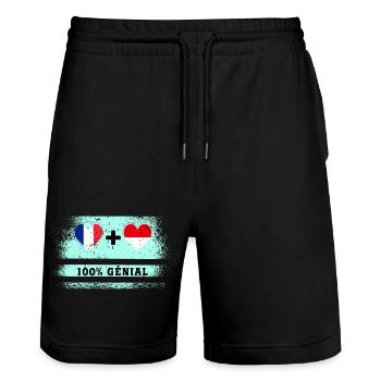 Drapeau France et Indonésie 100% génial - Short de jogging bio TRAINER Stanley/Stella unisexe - noir - Devant - Nik (191cm) & Marisol (170cm)