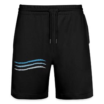 3 lignes sales vague bleue à grise - Short de jogging bio TRAINER Stanley/Stella unisexe - noir - Devant - Nik (191cm) & Marisol (170cm)