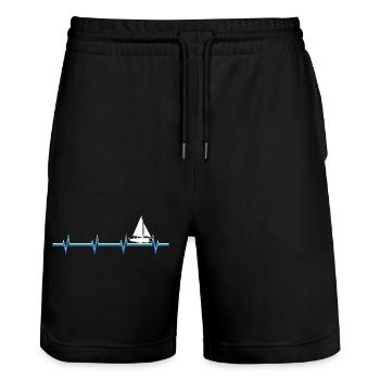 Herzschlag Segelboot Meer - Stanley/Stella Unisex Bio Joggingshorts Trainer  - Schwarz - Vorne - Nik (191cm) & Marisol (170cm)