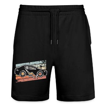 E-car electric car - Stanley/Stella Trainer Unisex Organic Jogging Shorts - black - Front - Nik (191cm) & Marisol (170cm)