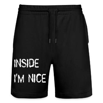 Inside i'm nice - Stanley/Stella Trainer Unisex Organic Jogging Shorts - black - Front - Nik (191cm) & Marisol (170cm)