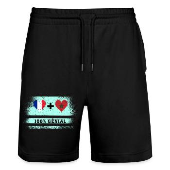 Hinweis Frankreich und Marokko 100% genial - Stanley/Stella Unisex Bio Joggingshorts Trainer  - Schwarz - Vorne - Nik (191cm) & Marisol (170cm)