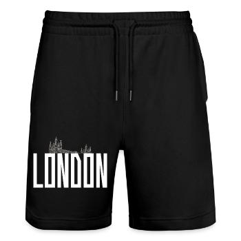 Londoner Skyline-Monogramm - Stanley/Stella Unisex Bio Joggingshorts Trainer  - Schwarz - Vorne - Nik (191cm) & Marisol (170cm)