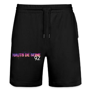 Hauts Seine Skyline Gradient 92 - Stanley/Stella Trainer Unisex Organic Jogging Shorts - black - Front - Nik (191cm) & Marisol (170cm)