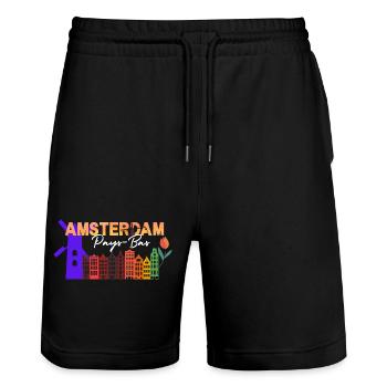 Amsterdam Skyline Tulip Gradient - Stanley/Stella Trainer Unisex Organic Jogging Shorts - black - Front - Nik (191cm) & Marisol (170cm)