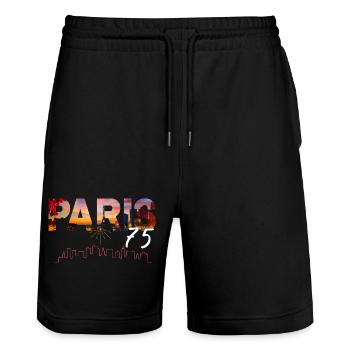 Paris Neon Skyline Sunset - Stanley/Stella Trainer Unisex Organic Jogging Shorts - black - Front - Nik (191cm) & Marisol (170cm)
