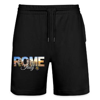Rome Italy Skyline Sunburst Artwork - Stanley/Stella Trainer Unisex Organic Jogging Shorts - black - Front - Nik (191cm) & Marisol (170cm)