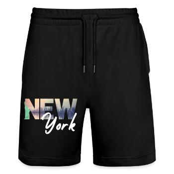New York Skyline Gradient Text - Stanley/Stella Unisex Bio Joggingshorts Trainer  - Schwarz - Vorne - Nik (191cm) & Marisol (170cm)
