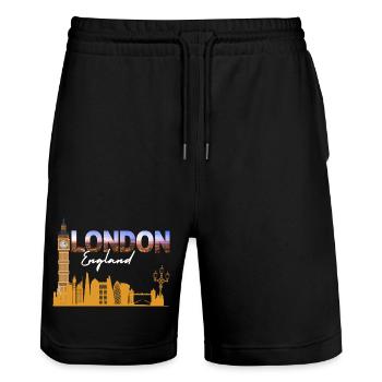 London Skyline Gradient Script - Stanley/Stella Unisex Bio Joggingshorts Trainer  - Schwarz - Vorne - Nik (191cm) & Marisol (170cm)