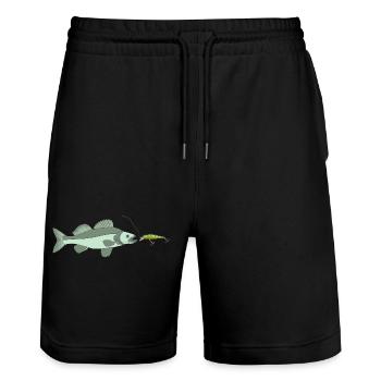 Zander jagt Kunstköder - Stanley/Stella Unisex Bio Joggingshorts Trainer  - Schwarz - Vorne - Nik (191cm) & Marisol (170cm)
