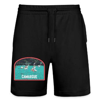 Flamingos im Nationalpark Camargue - Stanley/Stella Unisex Bio Joggingshorts Trainer  - Schwarz - Vorne - Nik (191cm) & Marisol (170cm)