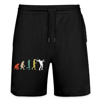 Vintage evolution guitar player - Stanley/Stella Trainer Unisex Organic Jogging Shorts - black - Front - Nik (191cm) & Marisol (170cm)