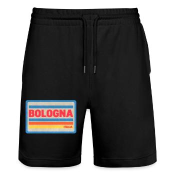 Bologna Italia Vintage Streifen - Stanley/Stella Unisex Bio Joggingshorts Trainer  - Schwarz - Vorne - Nik (191cm) & Marisol (170cm)