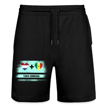 Senegal and the Netherlands 100% Genius flag - Stanley/Stella Trainer Unisex Organic Jogging Shorts - black - Front - Nik (191cm) & Marisol (170cm)