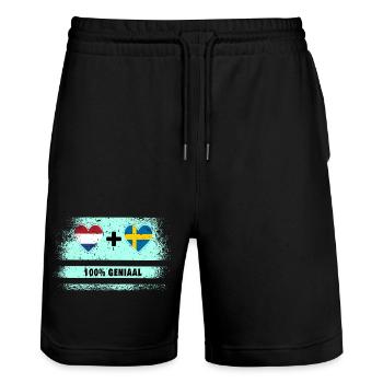 Sweden and the Netherlands 100% Genius flag - Stanley/Stella Trainer Unisex Organic Jogging Shorts - black - Front - Nik (191cm) & Marisol (170cm)
