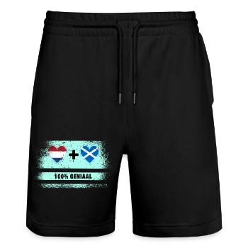 Scotland and the Netherlands 100% Genius flag - Stanley/Stella Trainer Unisex Organic Jogging Shorts - black - Front - Nik (191cm) & Marisol (170cm)