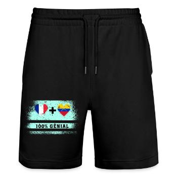100% awesome France and Venezuela flag - Stanley/Stella Trainer Unisex Organic Jogging Shorts - black - Front - Nik (191cm) & Marisol (170cm)