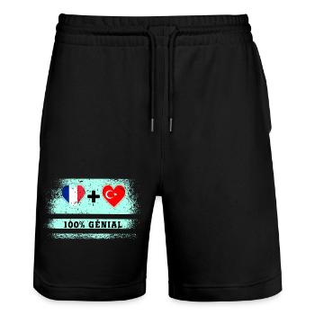 Drapeau France et Turquie 100% génial - Short de jogging bio TRAINER Stanley/Stella unisexe - noir - Devant - Nik (191cm) & Marisol (170cm)
