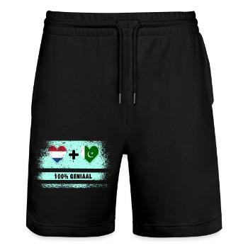 Pakistan and The Netherlands 100% Genius flag - Stanley/Stella Trainer Unisex Organic Jogging Shorts - black - Front - Nik (191cm) & Marisol (170cm)