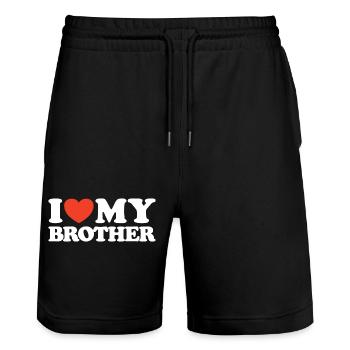 I Love My Brother Heart T-Shirt - Stanley/Stella Trainer Unisex Organic Jogging Shorts - black - Front - Nik (191cm) & Marisol (170cm)