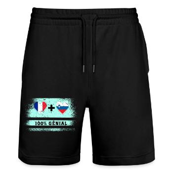 France et Slovénie Drapeau 100% génial - Short de jogging bio TRAINER Stanley/Stella unisexe - noir - Devant - Nik (191cm) & Marisol (170cm)
