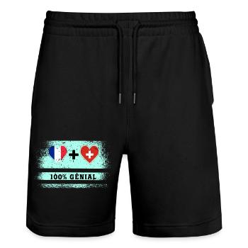 Drapeau France et Suisse 100% génial - Short de jogging bio TRAINER Stanley/Stella unisexe - noir - Devant - Nik (191cm) & Marisol (170cm)