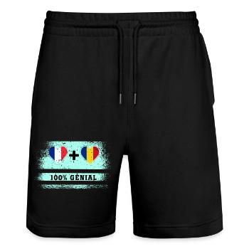 Drapeau de la France et de la Roumanie 100% génial - Short de jogging bio TRAINER Stanley/Stella unisexe - noir - Devant - Nik (191cm) & Marisol (170cm)
