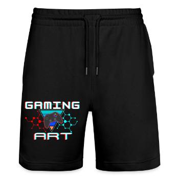 Neon Gaming Art: Controller & Hex Grid - Stanley/Stella Unisex Bio Joggingshorts Trainer  - Schwarz - Vorne - Nik (191cm) & Marisol (170cm)