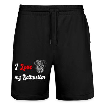 Ich liebe meinen Rottweiler Hunde Design - Stanley/Stella Unisex Bio Joggingshorts Trainer  - Schwarz - Vorne - Nik (191cm) & Marisol (170cm)
