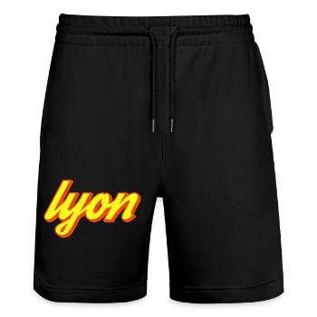 Lyon Retro Schriftzug Gelb - Stanley/Stella Unisex Bio Joggingshorts Trainer  - Schwarz - Vorne - Nik (191cm) & Marisol (170cm)