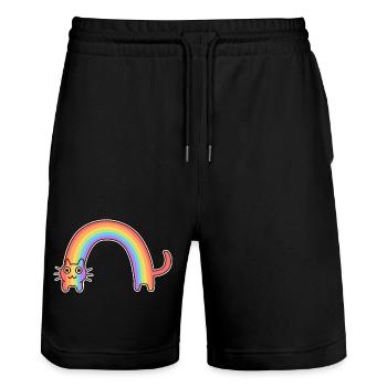 Regenbogenkatze. Buntes Design der Katze * - Stanley/Stella Unisex Bio Joggingshorts Trainer  - Schwarz - Vorne - Nik (191cm) & Marisol (170cm)