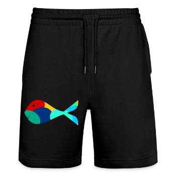 SARDINE. FISH. APRIL FOOL. EASTER. SEA - Stanley/Stella Trainer Unisex Organic Jogging Shorts - black - Front - Nik (191cm) & Marisol (170cm)