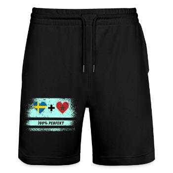 Marokko und Schweden 100% perfekt / Geschenk - Stanley/Stella Unisex Bio Joggingshorts Trainer  - Schwarz - Vorne - Nik (191cm) & Marisol (170cm)