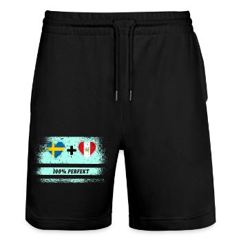Pérou & Suède 100% Parfait / Cadeau - Short de jogging bio TRAINER Stanley/Stella unisexe - noir - Devant - Nik (191cm) & Marisol (170cm)