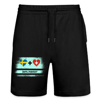 Suisse & Suède 100% Parfait / Cadeau - Short de jogging bio TRAINER Stanley/Stella unisexe - noir - Devant - Nik (191cm) & Marisol (170cm)