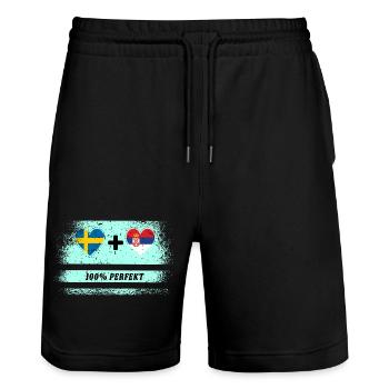 Serbie et Suède 100% Parfait / Cadeau - Short de jogging bio TRAINER Stanley/Stella unisexe - noir - Devant - Nik (191cm) & Marisol (170cm)