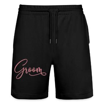 Bräutigam Cool Matching Paar Hochzeitsfeier Hochzeit - Stanley/Stella Unisex Bio Joggingshorts Trainer  - Schwarz - Vorne - Nik (191cm) & Marisol (170cm)