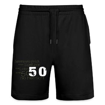 Mit an Spritzer is es mit 50 a no herrlich! 50er - Stanley/Stella Unisex Bio Joggingshorts Trainer  - Schwarz - Vorne - Nik (191cm) & Marisol (170cm)