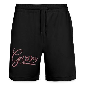 Bräutigam Cool Matching Paar Hochzeitsfeier Hochzeit - Stanley/Stella Unisex Bio Joggingshorts Trainer  - Schwarz - Vorne - Nik (191cm) & Marisol (170cm)