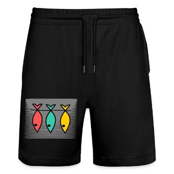 FISCH. APRILSCHERZ. OSTERN. SARDINE. MEER - Stanley/Stella Unisex Bio Joggingshorts Trainer  - Schwarz - Vorne - Nik (191cm) & Marisol (170cm)