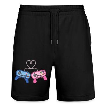 Gaming Gamer Paar Männer Frauen Valentinstag - Stanley/Stella Unisex Bio Joggingshorts Trainer  - Schwarz - Vorne - Nik (191cm) & Marisol (170cm)