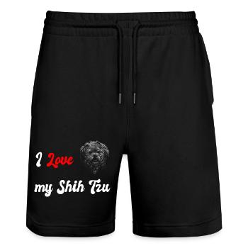 Ich liebe meinen Shih Tzu Hunde Design - Stanley/Stella Unisex Bio Joggingshorts Trainer  - Schwarz - Vorne - Nik (191cm) & Marisol (170cm)