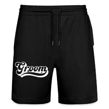 Groom Bachelor Party Men Matching Crew Squad Group - Short de jogging bio TRAINER Stanley/Stella unisexe - noir - Devant - Nik (191cm) & Marisol (170cm)