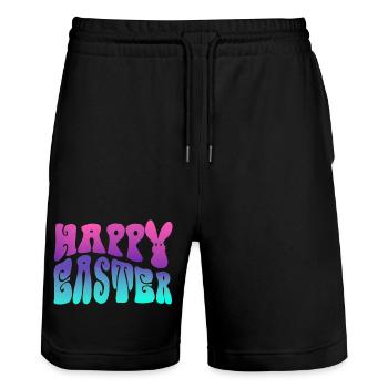 Happy Easter lettering - Stanley/Stella Trainer Unisex Organic Jogging Shorts - black - Front - Nik (191cm) & Marisol (170cm)