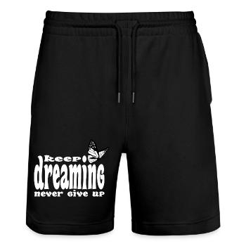 Keep dreaming, never give up - Stanley/Stella Trainer Unisex Organic Jogging Shorts - black - Front - Nik (191cm) & Marisol (170cm)